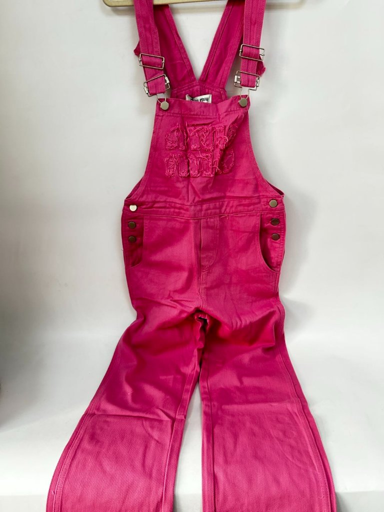 Miu Miu Women's Pink Dopamine Denim Overalls Vintage High Waist Style